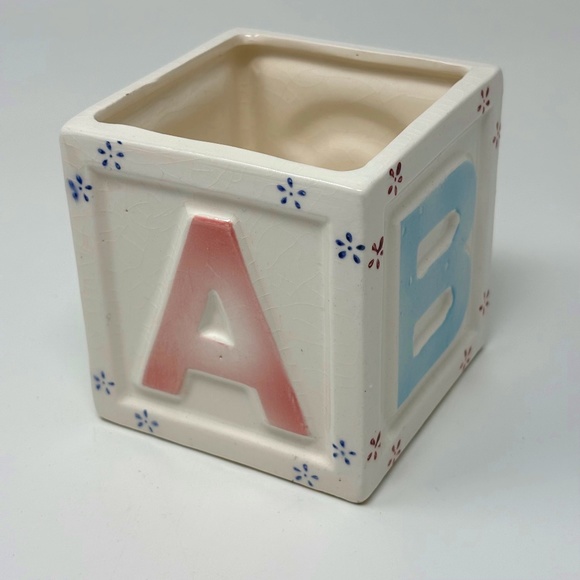Small Cube Baby Block Planter A B C D Ivory Pink Blue RELPO 475C Crazing 1960's - Picture 1 of 6